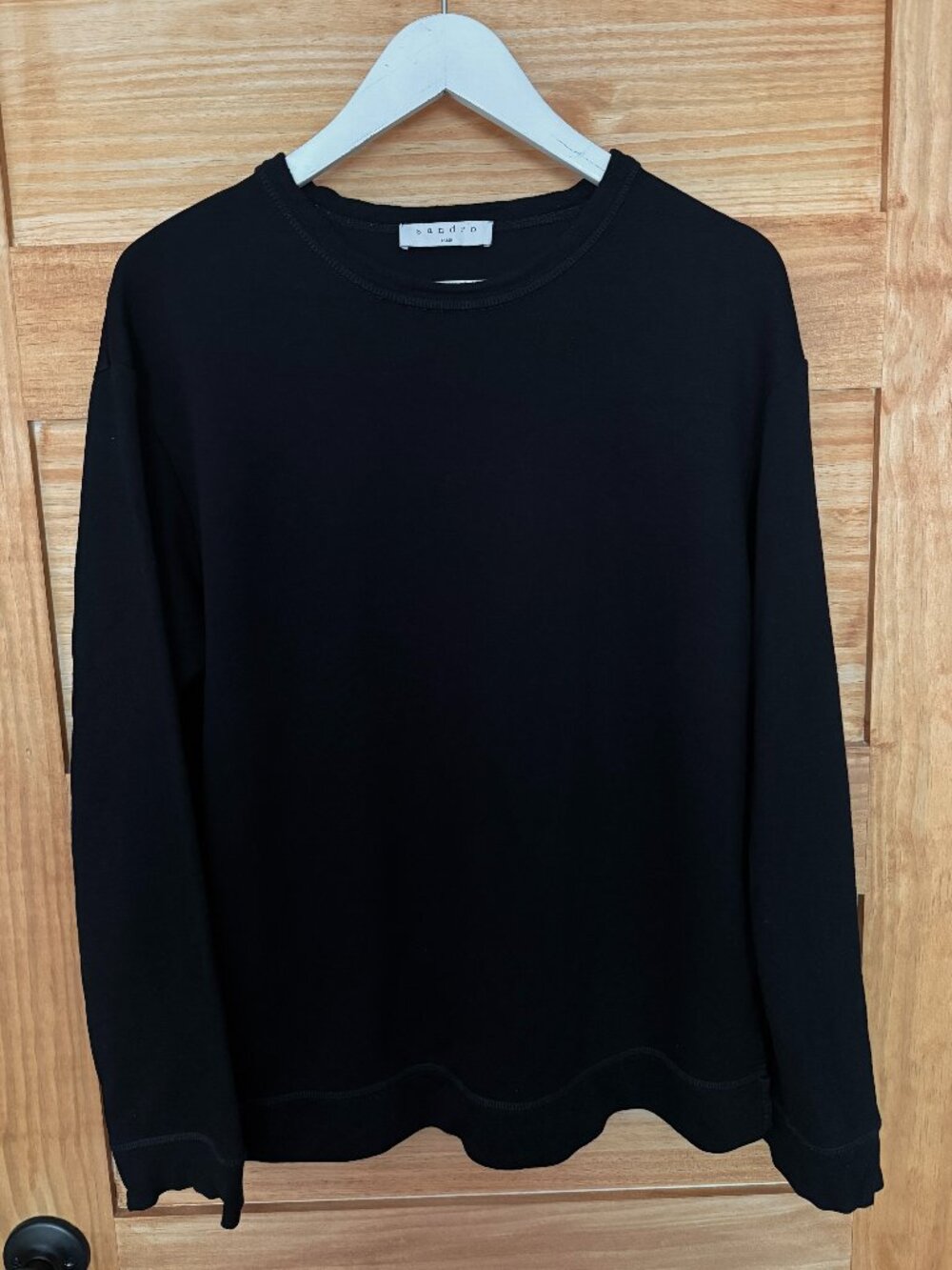 Sandro Paris Black Crew Sweater Satin Back Women's size 3/US L
